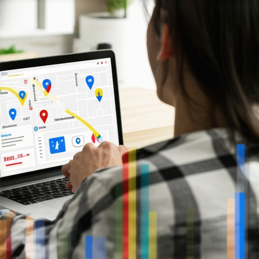 Analyzing Advanced Local SEO Strategies Digital marketer analyzing Google Maps optimization tactics on a laptop