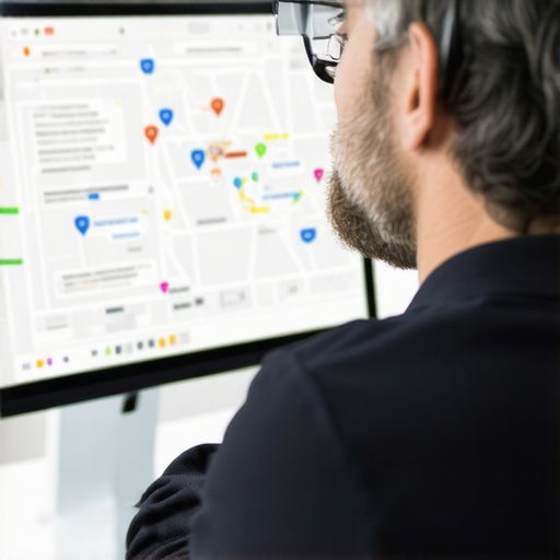 Expert Analyzing Google Maps Data SEO specialist reviewing local map rankings on a desktop computer