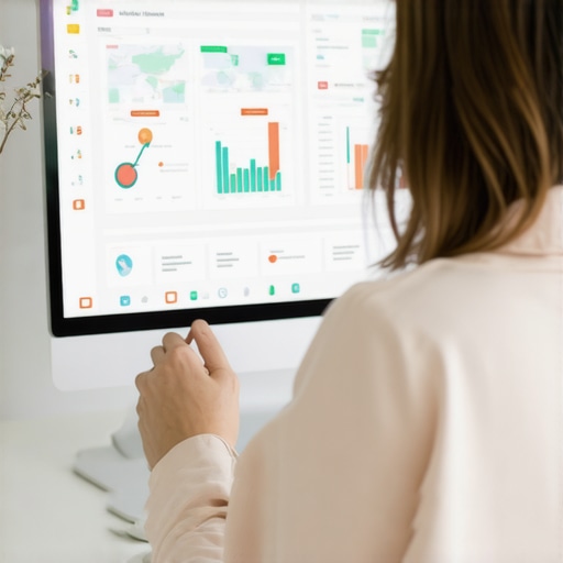 Digital marketer reviewing local SEO analytics on a laptop in an office