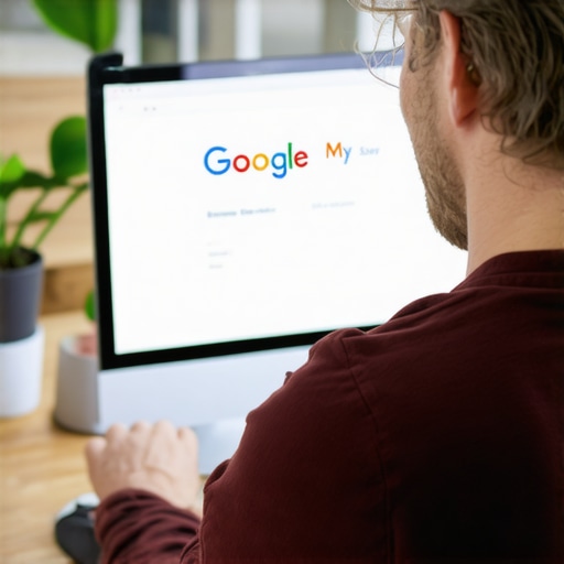 Business owner editing Google My Business profile on a laptop.