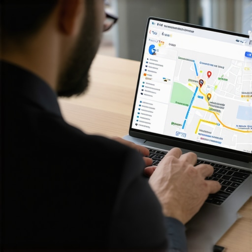 Business owner updating Google My Business profile on laptop