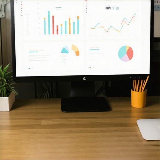 A workspace with SEO analytics tools on a computer screen, charts, and dashboards for local SEO management.