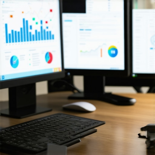 A workspace showing computers with SEO and citation management tools open, symbolizing ongoing profile maintenance.