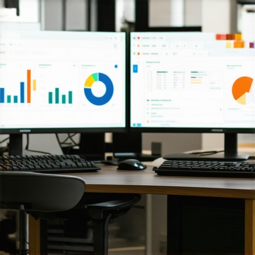 A professional workspace featuring dual monitors with local SEO dashboards and citation tools.