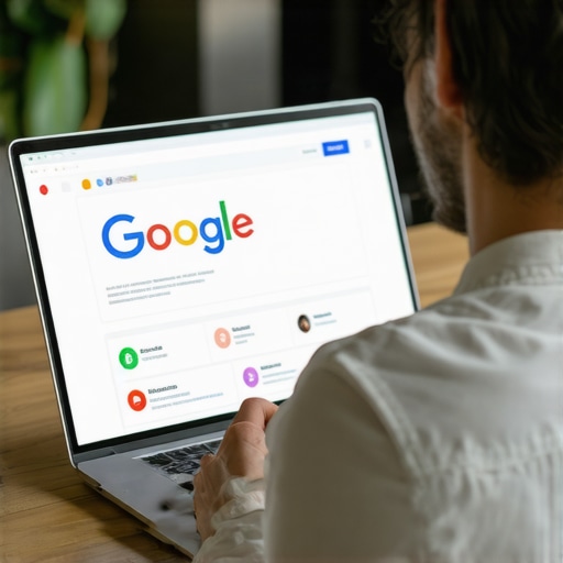 Business owner editing Google profile on laptop emphasizing local SEO enhancement