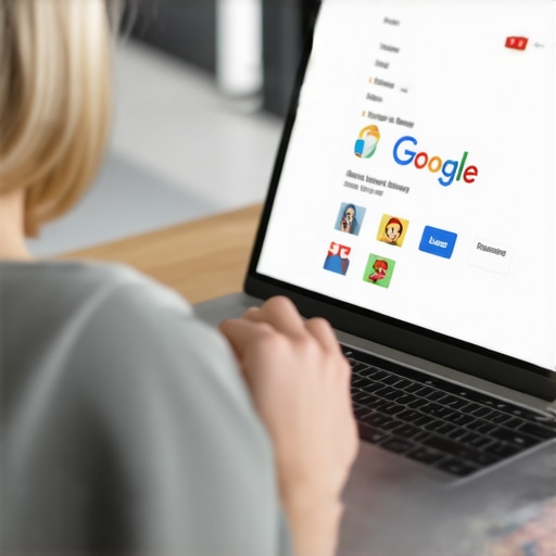 Person editing GMB profile on laptop with local search results