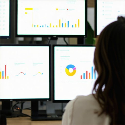 Person analyzing local SEO metrics on computer screens showing Google Maps insights.