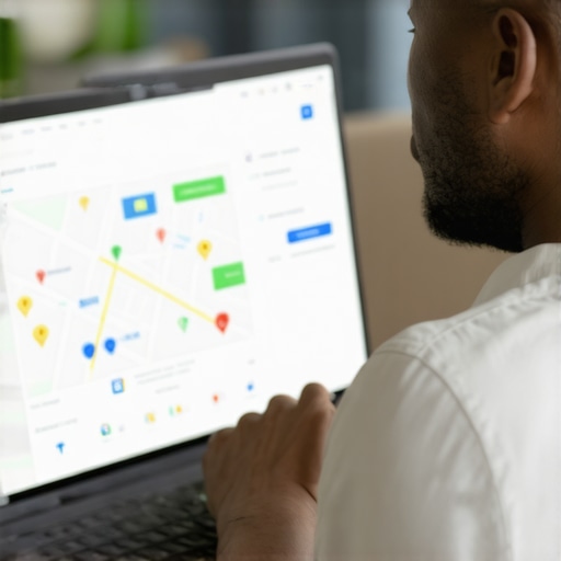 Business owner working on Google Maps optimization on laptop