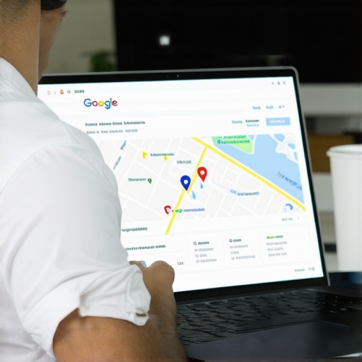 Business owner editing Google Business Profile on a laptop with Google Maps open