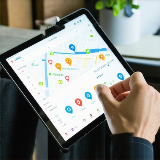 Person reviewing Google Maps data on a tablet to improve local rankings.