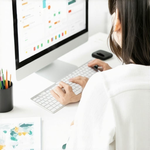 Local SEO Tools in Action Person analyzing local SEO performance using various digital tools and maps