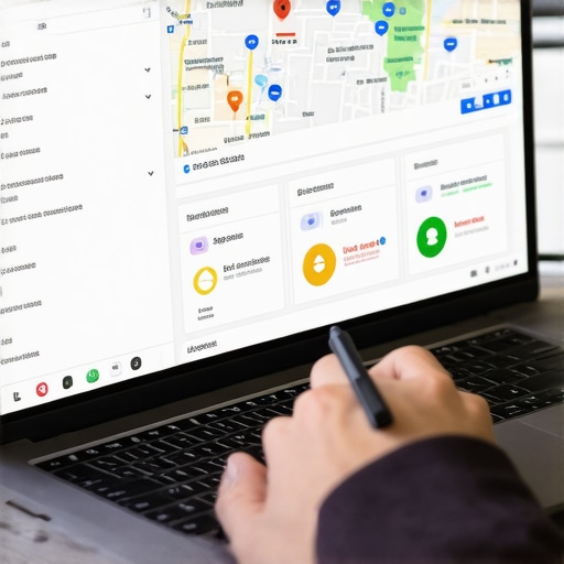 Optimizing Google My Business for Quick Wins Person editing a Google My Business profile on a laptop, with maps and analytics open