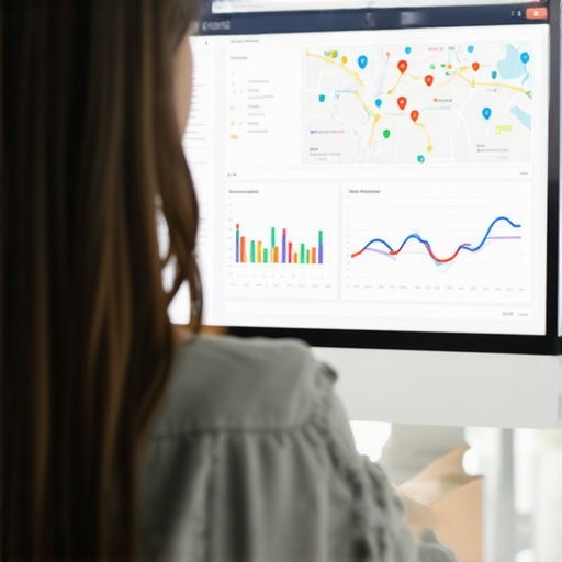 Individual reviewing SEO analytics on a computer for Google Maps rankings.