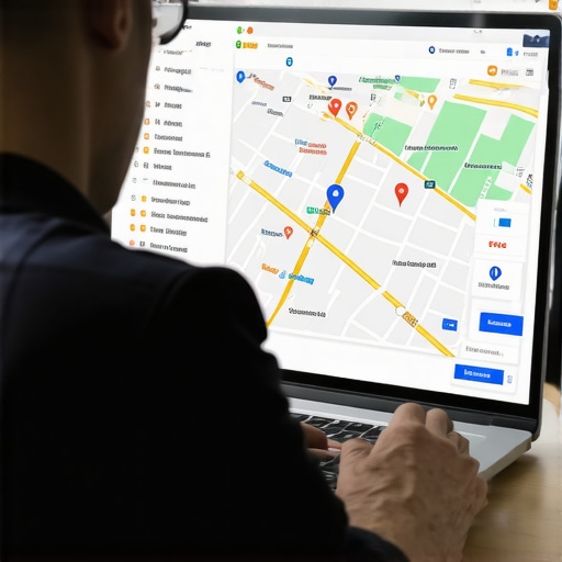 Business owner reviewing Google Maps ranking signals on laptop