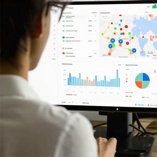 Person analyzing local SEO data on a computer screen showing maps and graphs.